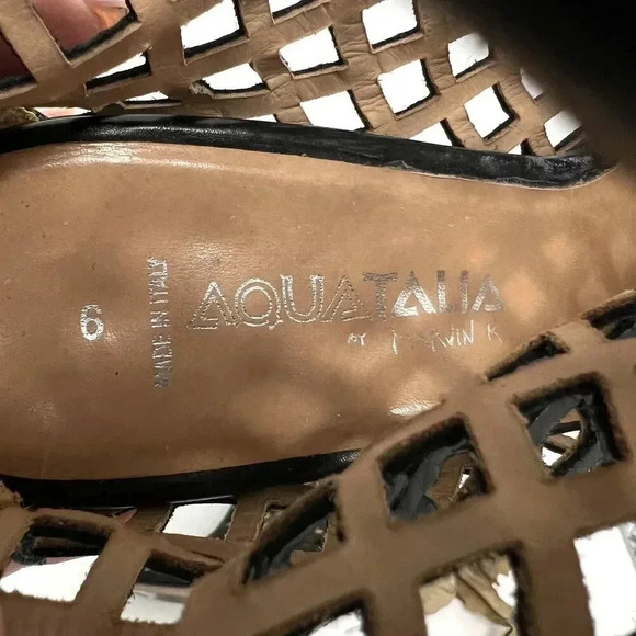 Aquatalia by Marvin K Perforated Fishnet Laser Cut Ankle Booties Black Leather 6 - Picture 7 of 9